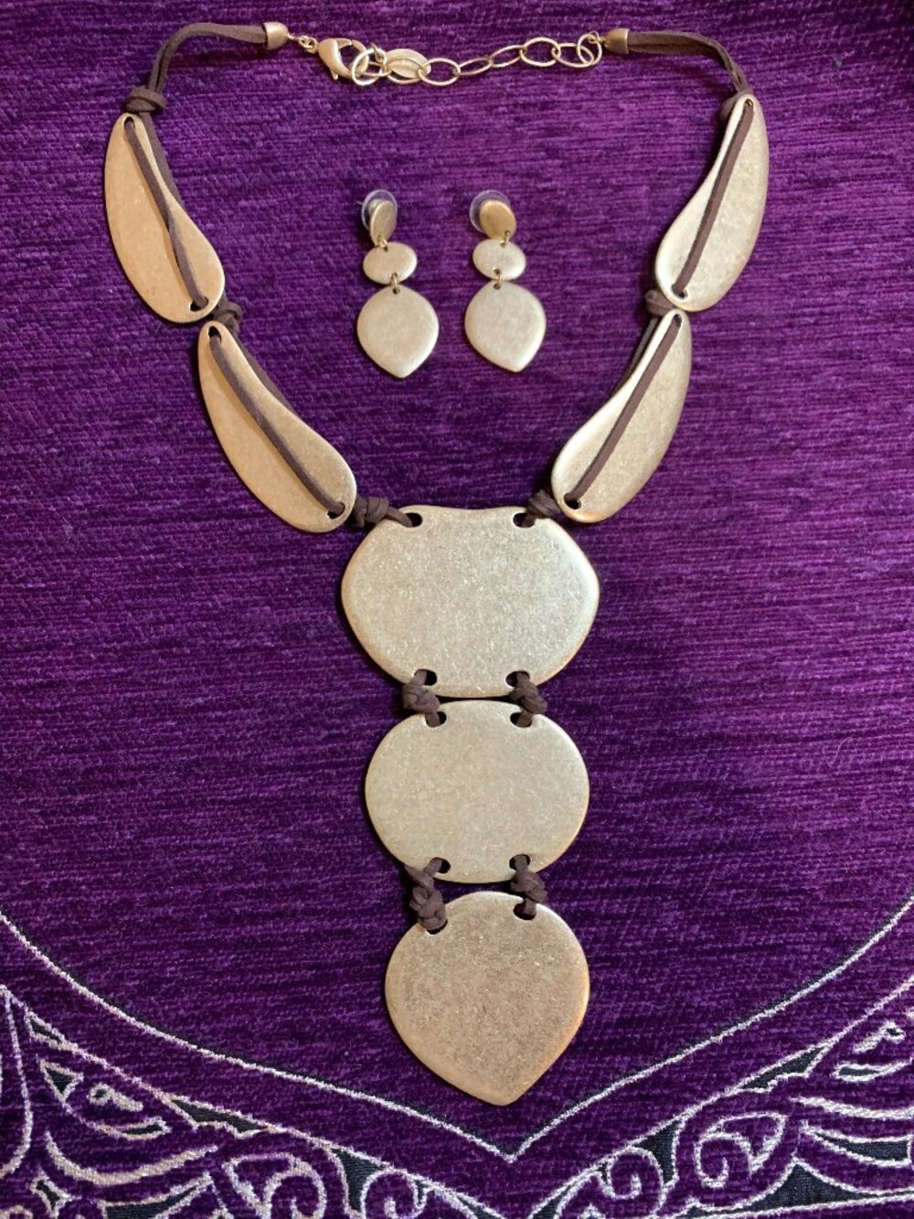 Matte Brushed Gold-Tone Statement Bib Necklace and Earrings Set